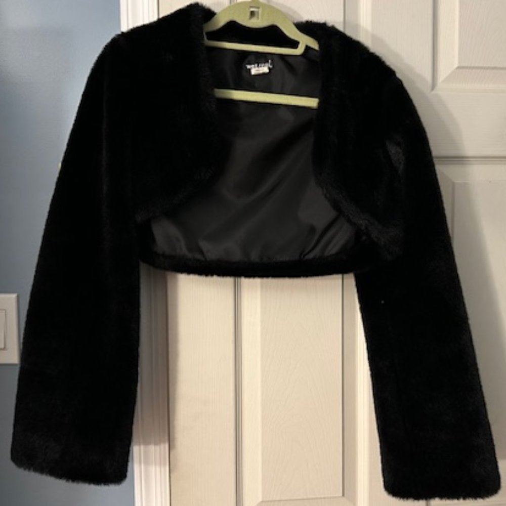 Late 90s Black Faux Fur Bolero Jacket from Wet Seal: Size Medium